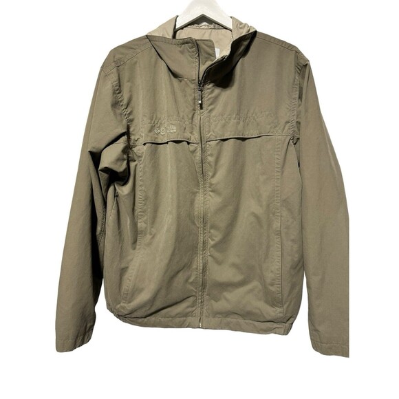 Columbia Mens Size M Khaki Zip Up Jacket Vented Hiking Fishing Pockets Galore! - Picture 1 of 12